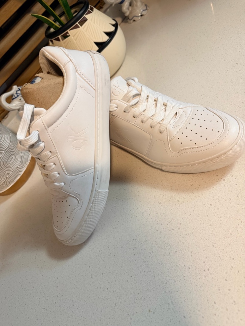 Calvin Klein Jeans All-White Low-Top Leather Sneakers